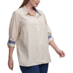 Tommy Hilfiger Womens Plus Metallic Button-Down Blouse